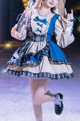 Mehrfarbiges Sunset Tour Cool Spice Denim Süßes Lolita-Kleid mit langen Ärmeln